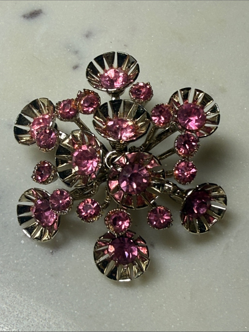 Sparkling Pink Floral Cluster Brooch